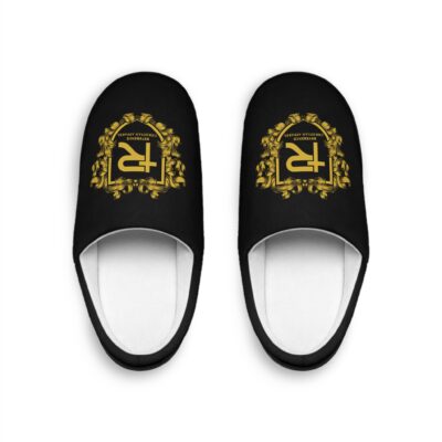 Reverence Christian Apparel Shield Men's Indoor Slippers - Black, Gold Lettering