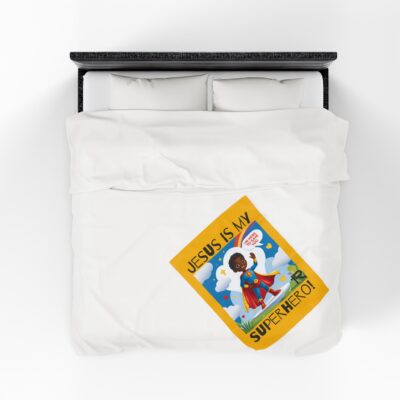 Jesus is my Superhero! Kid's Blanket - Yellow, Blk. Lettering, Black Supe - Image 14