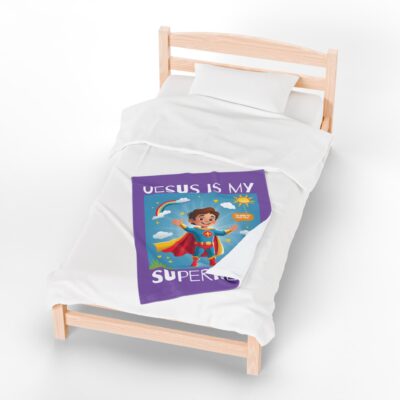 Jesus is my Superhero! Kid's Blanket - Purple, Wht. Lettering, White Supe - Image 11
