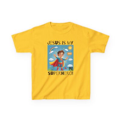 Jesus Is My Superhero! Kids Tee - Wht. Supe, Blk. Lettering - Image 15