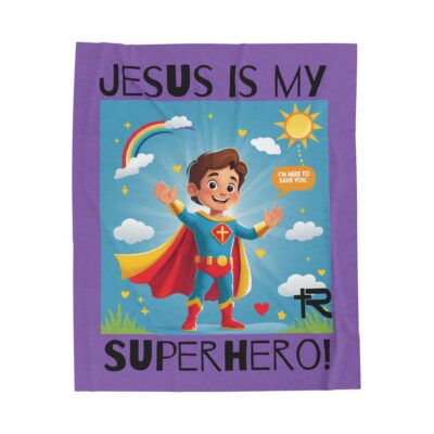 Jesus is my Superhero! Kid's Blanket - Purple, Blk. Lettering, White Supe - Image 15