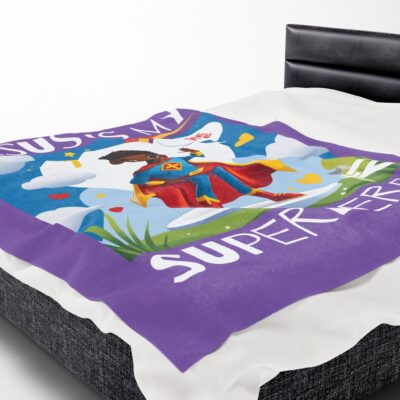 Jesus is my Superhero! Kids Blanket - Purple, Wht. Lettering, Black Supe - Image 6