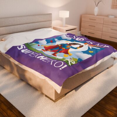 Jesus is my Superhero! Kids Blanket - Purple, Wht. Lettering, Black Supe - Image 4