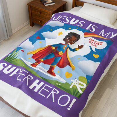 Jesus is my Superhero! Kids Blanket - Purple, Wht. Lettering, Black Supe - Image 16