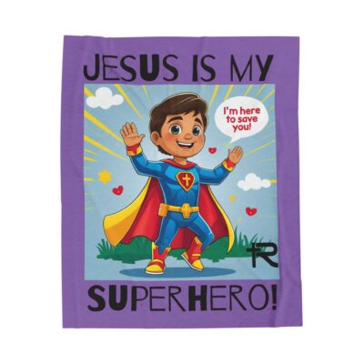 Jesus is my Superhero! Kid's Blanket - Purple, Blk. Lettering, Hispanic Supe - Image 15