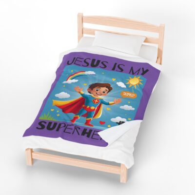 Jesus is my Superhero! Kid's Blanket - Purple, Blk. Lettering, White Supe - Image 18