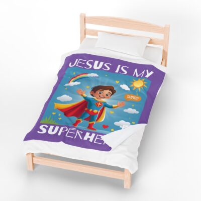 Jesus is my Superhero! Kid's Blanket - Purple, Wht. Lettering, White Supe - Image 18