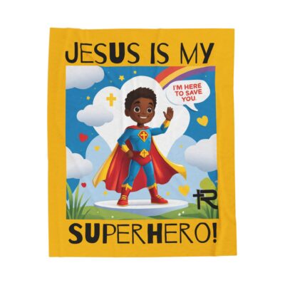 Jesus is my Superhero! Kid's Blanket - Yellow, Blk. Lettering, Black Supe - Image 15