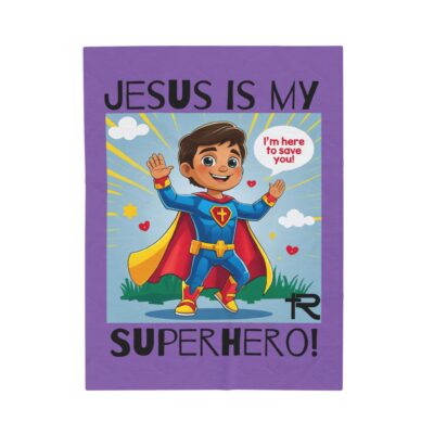 Jesus is my Superhero! Kid's Blanket - Purple, Blk. Lettering, Hispanic Supe - Image 8