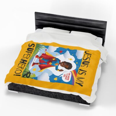 Jesus is my Superhero! Kid's Blanket - Yellow, Blk. Lettering, Black Supe - Image 5