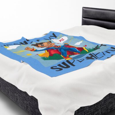 Jesus is my Superhero! Kid's Blanket - Blue, Blk. Lettering, Hispanic Supe - Image 20