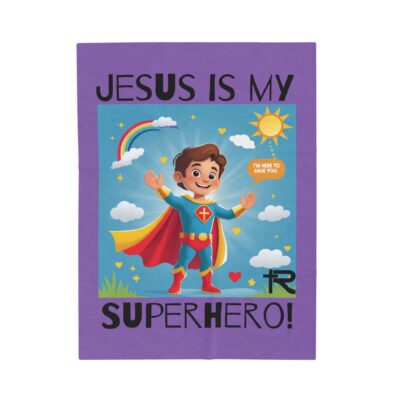 Jesus is my Superhero! Kid's Blanket - Purple, Blk. Lettering, White Supe - Image 8