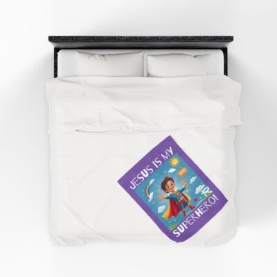 Jesus is my Superhero! Kid's Blanket - Purple, Wht. Lettering, White Supe - Image 14