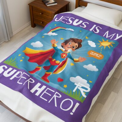 Jesus is my Superhero! Kid's Blanket - Purple, Wht. Lettering, White Supe - Image 16