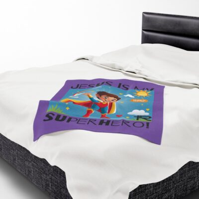 Jesus is my Superhero! Kid's Blanket - Purple, Blk. Lettering, White Supe - Image 13