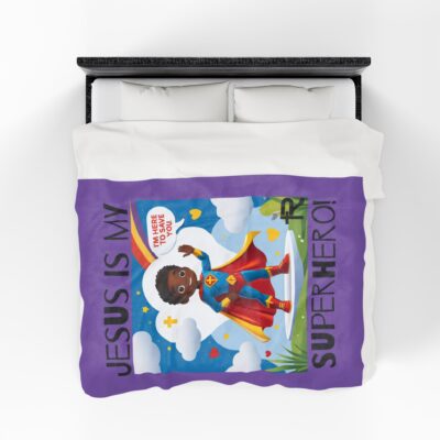 Jesus is my Superhero! Kid's Blanket - Purple, Blk. Lettering, Black Supe - Image 7