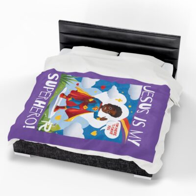 Jesus is my Superhero! Kids Blanket - Purple, Wht. Lettering, Black Supe - Image 5