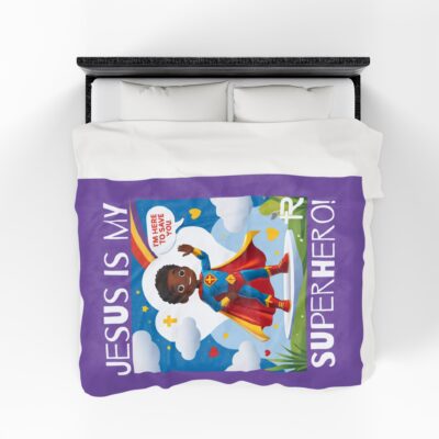 Jesus is my Superhero! Kids Blanket - Purple, Wht. Lettering, Black Supe - Image 7