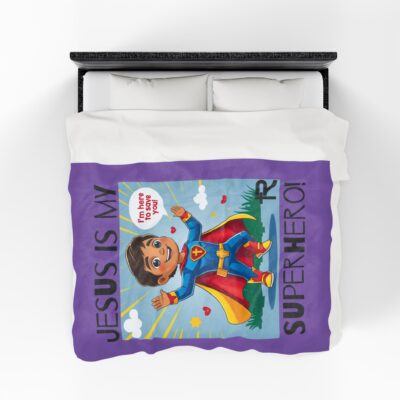 Jesus is my Superhero! Kid's Blanket - Purple, Blk. Lettering, Hispanic Supe - Image 7