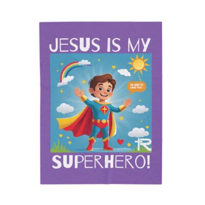 Jesus is my Superhero! Kid's Blanket - Purple, Wht. Lettering, White Supe - Image 8