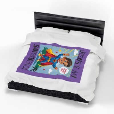 Jesus is my Superhero! Kid's Blanket - Purple, Blk. Lettering, Hispanic Supe - Image 19