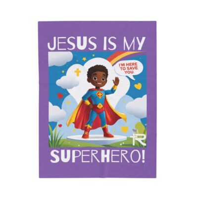 Jesus is my Superhero! Kids Blanket - Purple, Wht. Lettering, Black Supe - Image 8