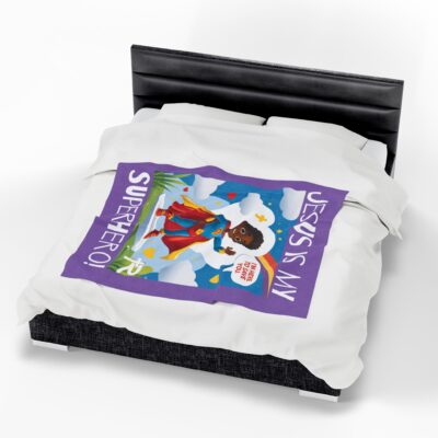 Jesus is my Superhero! Kids Blanket - Purple, Wht. Lettering, Black Supe - Image 19