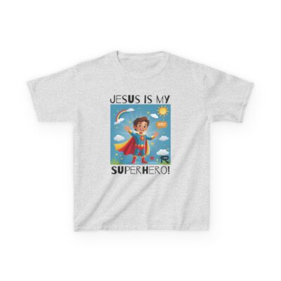 Jesus Is My Superhero! Kids Tee - Wht. Supe, Blk. Lettering - Image 7