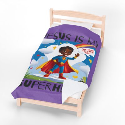 Jesus is my Superhero! Kid's Blanket - Purple, Blk. Lettering, Black Supe