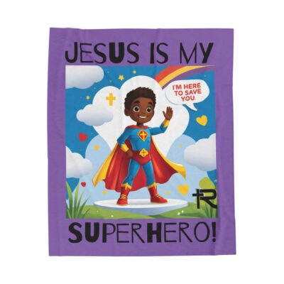 Jesus is my Superhero! Kid's Blanket - Purple, Blk. Lettering, Black Supe - Image 15