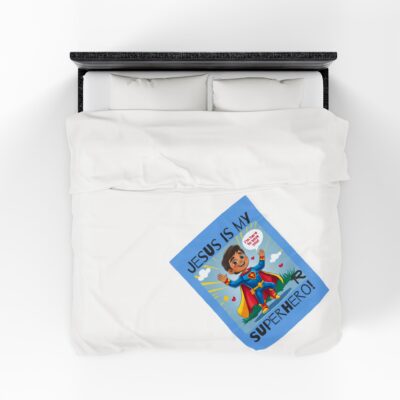 Jesus is my Superhero! Kid's Blanket - Blue, Blk. Lettering, Hispanic Supe - Image 14