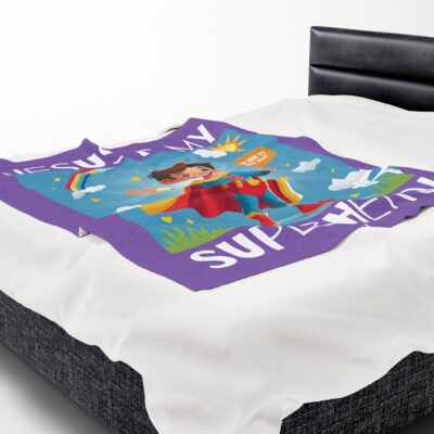 Jesus is my Superhero! Kid's Blanket - Purple, Wht. Lettering, White Supe - Image 20