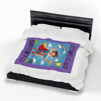 Jesus is my Superhero! Kid's Blanket - Purple, Blk. Lettering, White Supe - Image 19