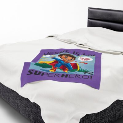 Jesus is my Superhero! Kid's Blanket - Purple, Blk. Lettering, Hispanic Supe - Image 13