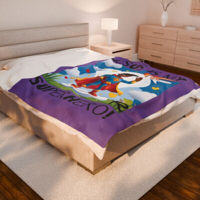 Jesus is my Superhero! Kid's Blanket - Purple, Blk. Lettering, Black Supe - Image 4