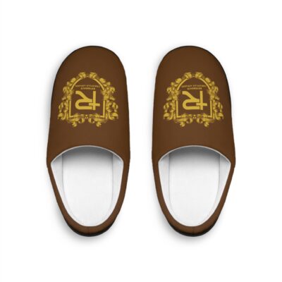 Reverence Christian Apparel Shield Men's Indoor Slippers - Brown, Gold Lettering