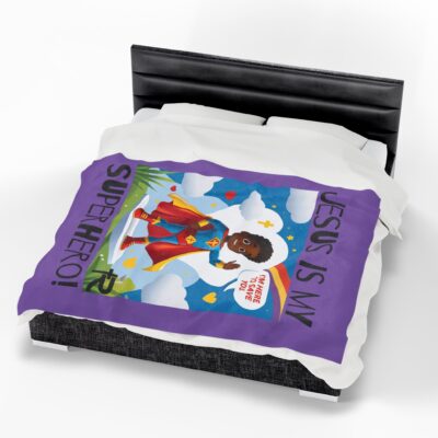 Jesus is my Superhero! Kid's Blanket - Purple, Blk. Lettering, Black Supe - Image 5