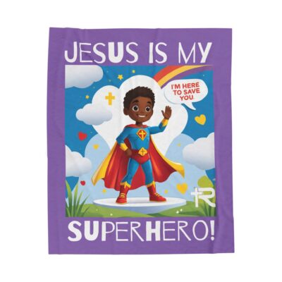 Jesus is my Superhero! Kids Blanket - Purple, Wht. Lettering, Black Supe - Image 15