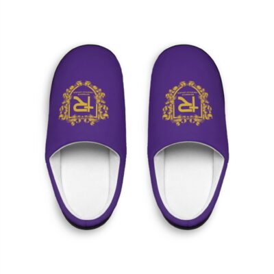Reverence Christian Apparel Shield Women's Indoor Slippers - Purple, Gold Lettering