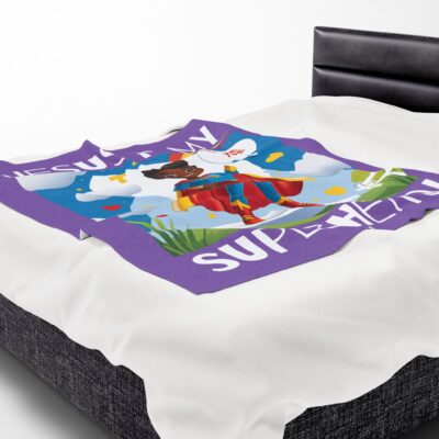 Jesus is my Superhero! Kids Blanket - Purple, Wht. Lettering, Black Supe - Image 20