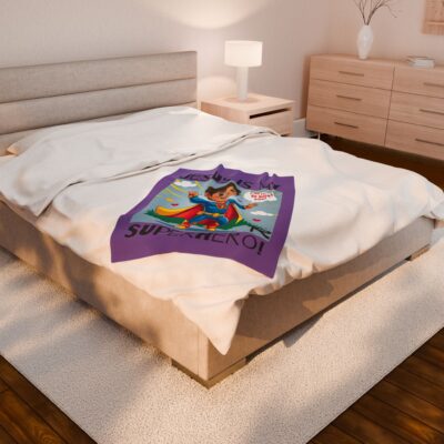 Jesus is my Superhero! Kid's Blanket - Purple, Blk. Lettering, Hispanic Supe - Image 10