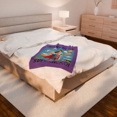 Jesus is my Superhero! Kid's Blanket - Purple, Blk. Lettering, White Supe - Image 10