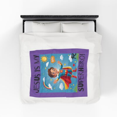 Jesus is my Superhero! Kid's Blanket - Purple, Blk. Lettering, White Supe - Image 21