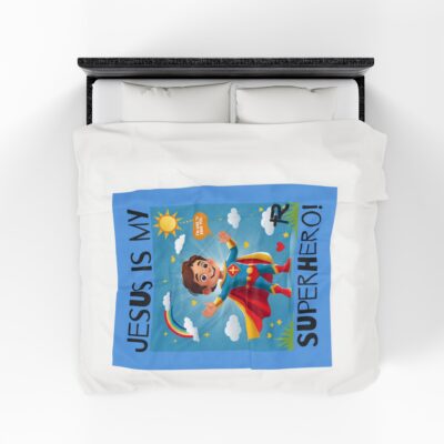 Jesus is my Superhero! Kid's Blanket - Blue, Blk. Lettering, White Supe - Image 21