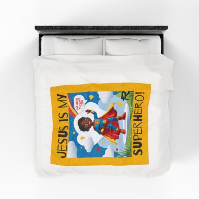 Jesus is my Superhero! Kid's Blanket - Yellow, Blk. Lettering, Black Supe - Image 21