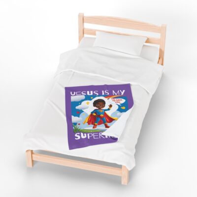Jesus is my Superhero! Kids Blanket - Purple, Wht. Lettering, Black Supe - Image 11