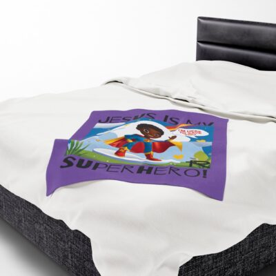 Jesus is my Superhero! Kid's Blanket - Purple, Blk. Lettering, Black Supe - Image 13