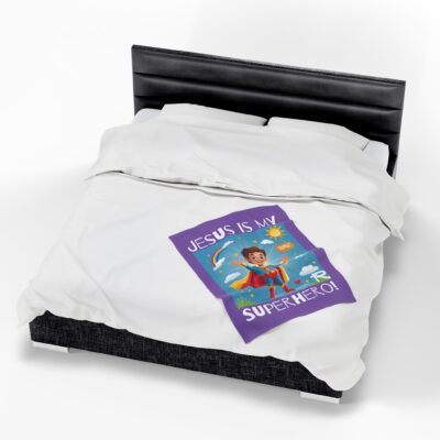 Jesus is my Superhero! Kid's Blanket - Purple, Wht. Lettering, White Supe - Image 12