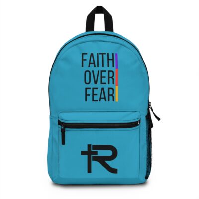 Faith Over Fear Backpack - Turquoise, Black Lettering
