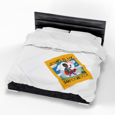 Jesus is my Superhero! Kid's Blanket - Yellow, Blk. Lettering, Black Supe - Image 12